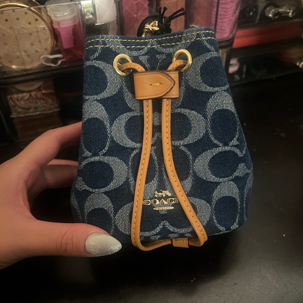 Coach Denim Cherry Wristlet Bag